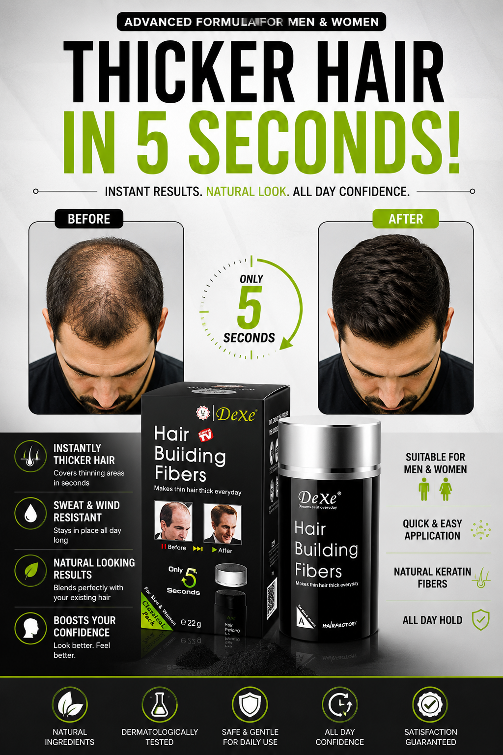 Premium Hair Building Fiber Black Natural Volume